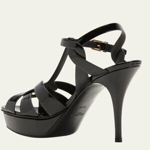 Yves Saint Laurent Tribute Sandals - Glossy Black Patent Leather